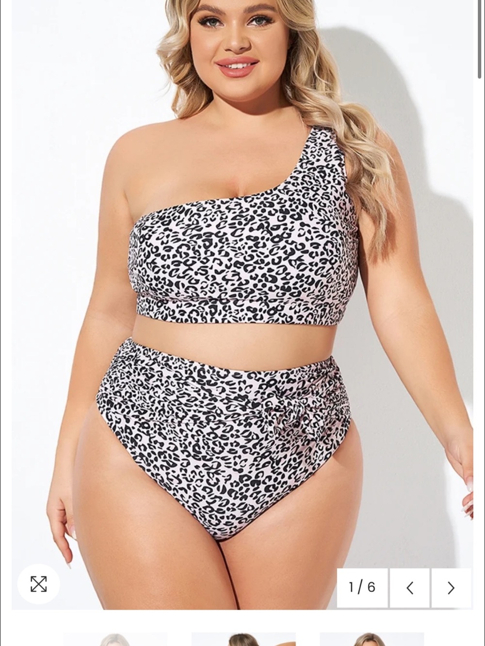 One-Shoulder Plus Size Bikini Set in White Leopard Print